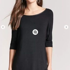 NWT Faux Leather Trimmed Dolman Top BLACK